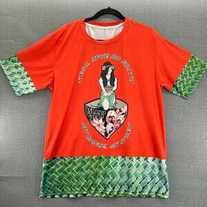 Island Girl Men Unisex‎ Orange/Green Palm Tree Polynesian Graphic T-Shirt Size L
